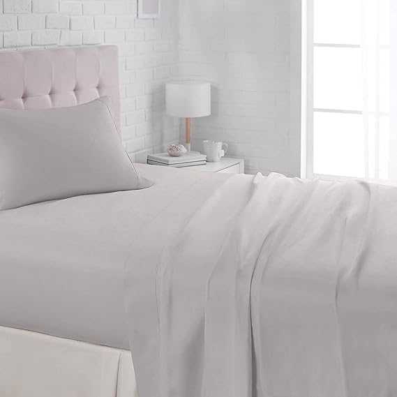 Xtream Fabric 600 Thread Count Cotton-Queen Light Grey Soild Flat Bed Sheet with 2 Pillow Cases Xtreme Design 100% Long Staple Combed Cotton,Breathable Super Soft Comfortable Flat Bed Sheets