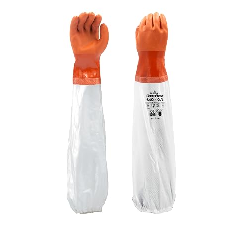 SHOWA Atlas 640 Full Arm Double Dipped PVC Chemical Resistant Safety Glove with Cotton Liner, 26" Length, Medium (12 Pair)