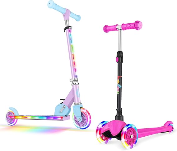 BELEEV V2 Scooters for Kids Ages 3-12 with Light-Up Wheels & Stem & Deck & BELEEV A1 Scooter for Kids Ages 2-6, 3 Wheel Scooter for Toddlers Girls Boys
