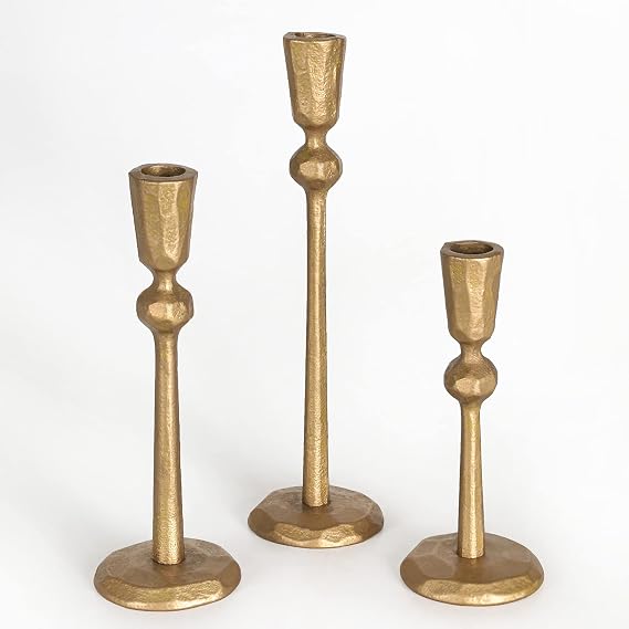Antique Brass Iron Taper Candle Holder - Set of 3 Decorative Candle Stand