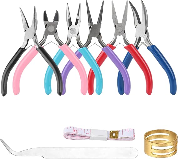 6 Pcs Jewellery Pliers Set, Jewellery Making Tools,with Tweezers Ring Ruler
