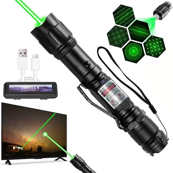 Green Laser Pointer, USB Rechargeable, Adjustable Focus