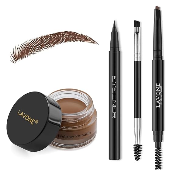 LAVONE Eyebrow Makeup Kit,Waterproof Brow Pencil,Pomade,Eyeliner-Soft Brown