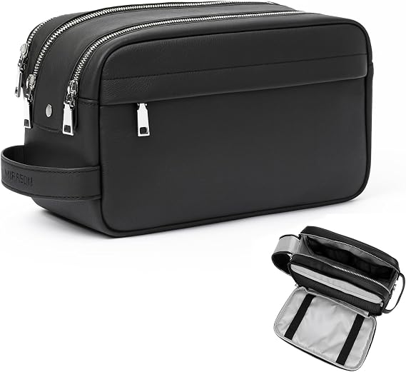 MIRASON Toiletry Bag for Men, Thickened PU Leather Travel Dopp Kit with Dual Zippers, Water-Resistant Shaving Bag with Side Pocket, Grooming Organizer for Gym Camping Business Travel, Black