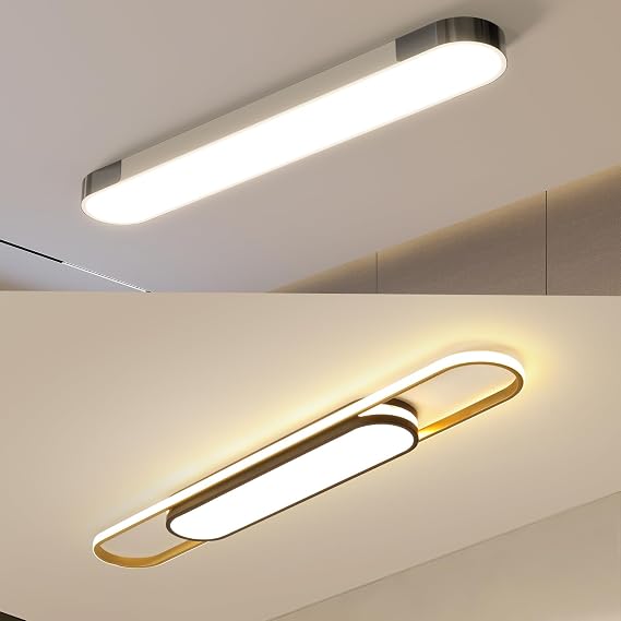 Qcyuui Dimmable LED Ceiling Light Modern Acrylic Linear LED Ceiling Lamp 39.4in Semi Flush Mount Wraparound Shape Lighting Fixture with Remote Control for Kitchen Dining Room