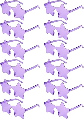 NACHLYNN 12 Pcs Pentagram Glasses Purple Rimless Star Shaped Sunglasses Transparent Sunglasses for Party Costumes Cosplay