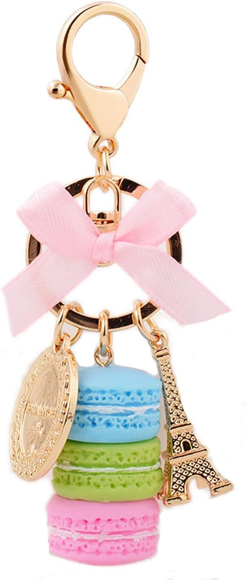 Macaron Cake Eiffel Tower Keychain Bowknot Car Keyring Bag Purse Pendant