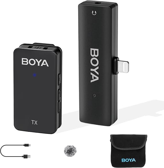 BOYA Wireless Lavalier Microphone for iPhone/iPad,2.4GHz Wireless Lapel Microphone with Gain&Noise Cancelling for YouTube,Tiktok Live Stream, Video Recording, Vlogging (Wmic5-M3)