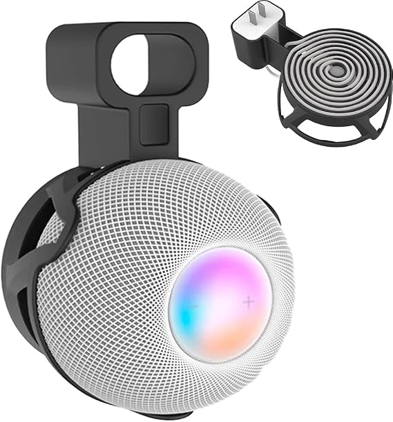 Wall Mount Stand for HomePod Mini Smart Speaker Outlet Holder with Cable Storage Quality ABS Hard Case Socket Space Saving Indoor Kitchen Bathroom Living Room Bedroom(Black)