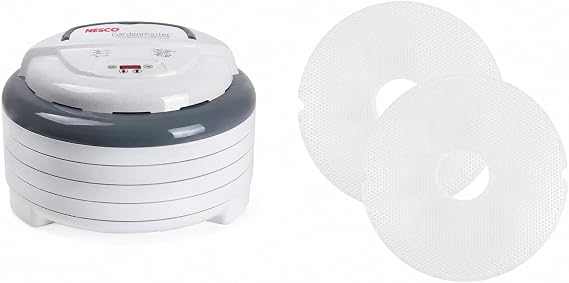NESCO FD-1040 Gardenmaster Digital Pro dehydrator, For Jerky and Snacks, White & NESCO LM-2-6 Round Plastic Mesh 13 1/2" Clean-A-Screens, for Dehydrators, 2 Pack