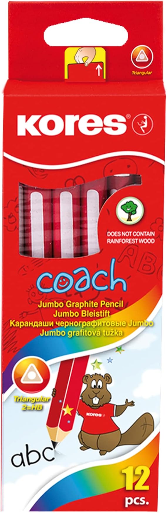 Kores Coach Jumbo HB Graphite Pencils for Kids, Pack of 12