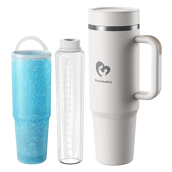 Bellababy Portable Breast Milk Cooler for Travel, 24H+ 360 All-Round Cooling Breast Milk Chiller with 18oz BPA-Free Bottle, Multi-Use 50oz Insulated Tumbler with Handle & Straw