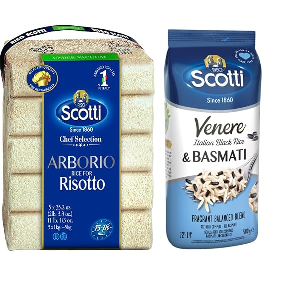 Riso Scotti Arborio Rice for Risotto, 11 lbs & Italian Black Rice & Basmati Rice, 17.6oz