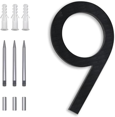 8 Inch Floating House Numbers, Address Numbers For Houses Large Black Exterior Street Metal Modern House Numbers for outside Floating Mount Or Flush Mount Aluminum Home Door