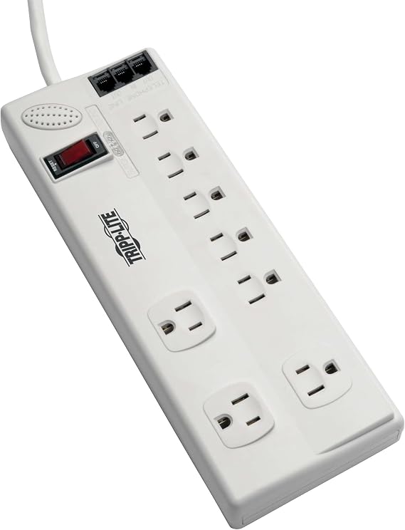 Tripp Lite Surge Protector Power Strip 8 Outlet, 6ft Cord, DSL/Phone/Modem Protection, 3150 Joules, TAA (TLP806TELTAA)