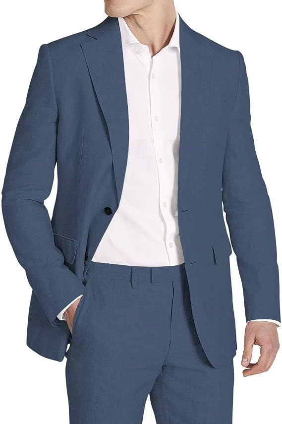 Men's 2 Piece Linen Suit for Men Slim Fit Beach Wedding Casual Summer Groomsmen Linen Suits Formal Prom Suit