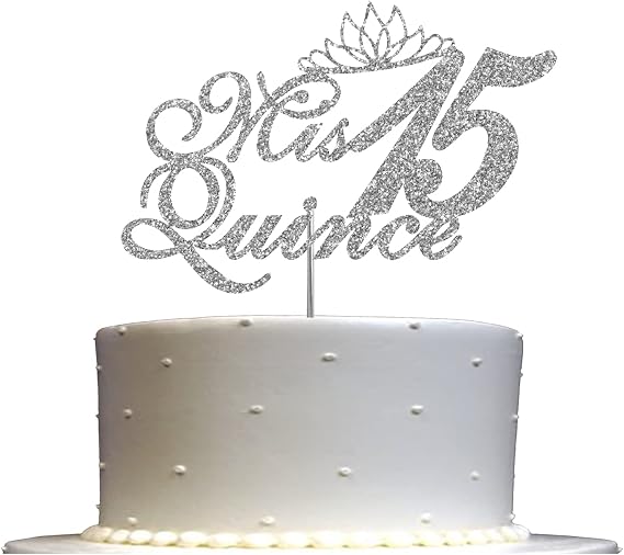 Mis Quince 15 Quinceanera Glitter Cake Topper, Fifteen Birthday Party Decorations Ideas, Sweet 15 Premium Quality Decoration, Sturdy Doubled Sided Glitter, Acrylic Stick. Made in USA (Silver)