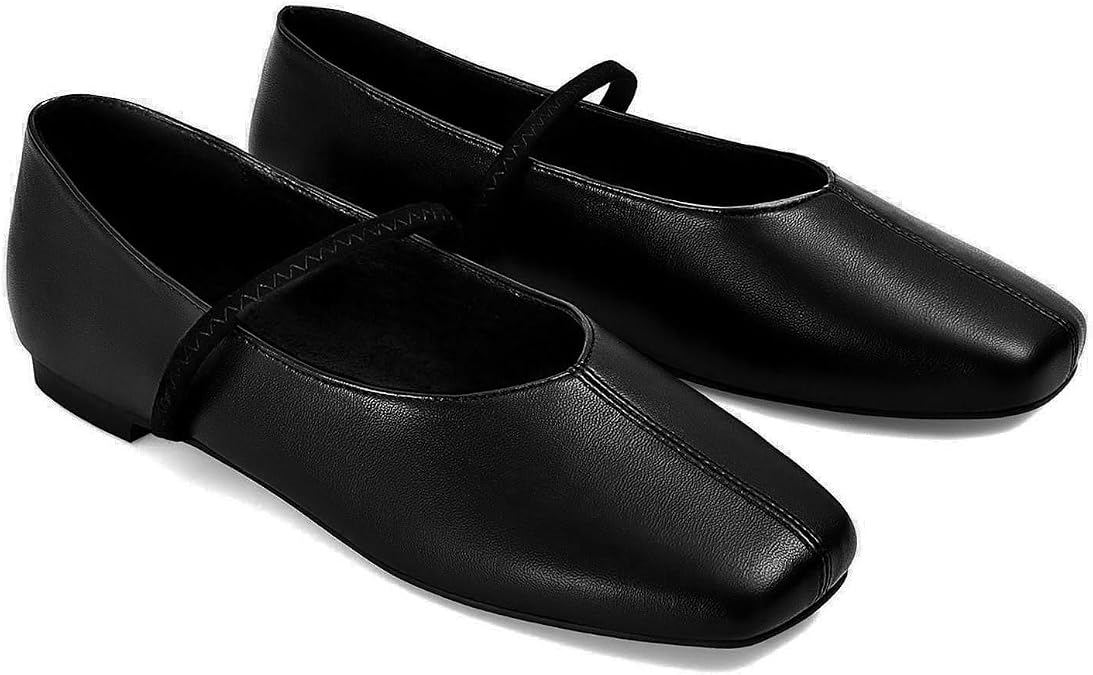 Ballet Flats for Women Comfort Suede Mary Jane Flat Slip On Ballet Flats Square Toe Cute Dress Ballerina Shoes