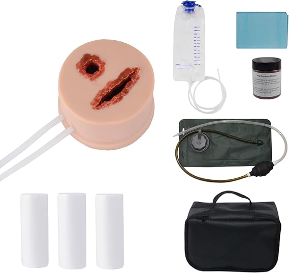 2-in-1 Wound Packing Trainer with Pumping Bag, Realistic Silicone Bleeding Control Simulator for Stop The Bleed Training, Hemorrhage Control Task Trainer for TCCC & Paramedic Practice