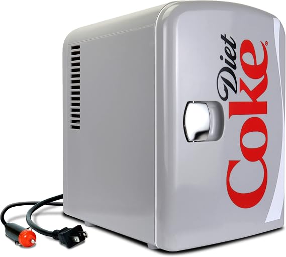 Coca-Cola Diet Coke DC04 4 Liter/4.2 Quarts 6 Can Portable Mini Cooler/Fridge, Beverages, Baby Food, Skincare and Medications-Use at Home, Office, Dorm, Car, RV or Boat-with AC & DC Plugs, Gray