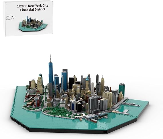 Manhattan Downtown Financial District Building Blocks Set, 1/2000 Scale World Famous Landmark New York City Skyline Collection Display Model, Home Decor Kits - 10523PCS
