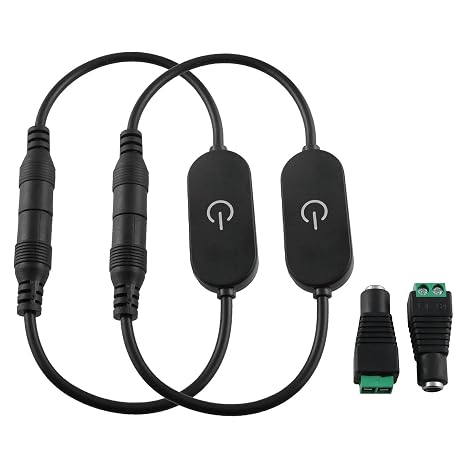 2PCS LED Touch Dimmer Switch,DC 12V 2A with DC Female Barrel Connector to Screw Adapter