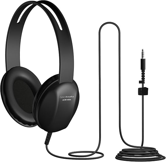 Cyber Acoustics ACM-4004 3.5mm Headphones with Reinforced TuffCord | Wired 3.5mm Headphones, Smaller Earcups, Padded Headband, Durable Design, Classroom or Home, Made with 60% Recycled Plastic