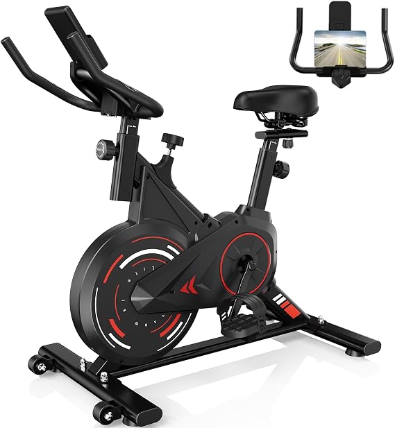 Exercise Bike, Stationary Bike Indoor Cycling Spin Bike with Digital Monitor, Quiet Belt Drive, Adjustable Resistance, Heavy-Duty Frame, 350 LB Capacity, Adjustable Seat and Handlebar, Perfect for Home Gym