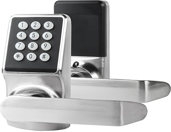 Keyless Entry Door Lock with Keypad, Smart Door Knob with Handle, Electronic Deadbolt with Card, Passcode & Key, Digital Door Lock for Front Door, Home, Office (Silver)