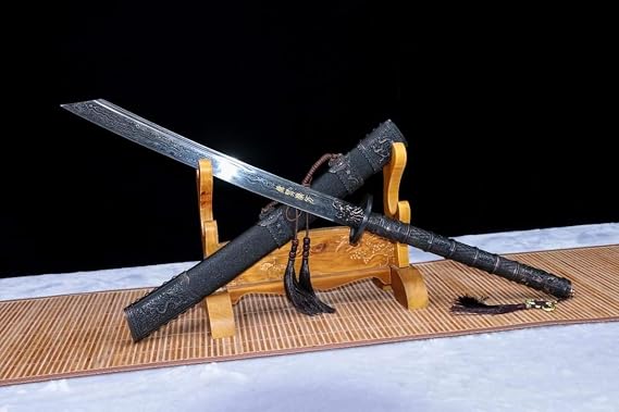 Chinese Sword,KangXi BaoDao,Handmade,Weapon(Damascus Blade,Alloy Fittings,Black Skin Scabbard)