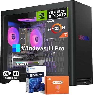 Lenovo Legion Tower 5 Gen 10 Gaming Desktop PC, NVIDIA RTX 5070 12GB GDDR7, AMD Ryzen 7 7700XUp to 5.4GHz, 64GB DDR5, 4TB SSD, Coldfront Cooling, RGB lighting, W-Fi 6E, Windows 11 Pro, wAccessories