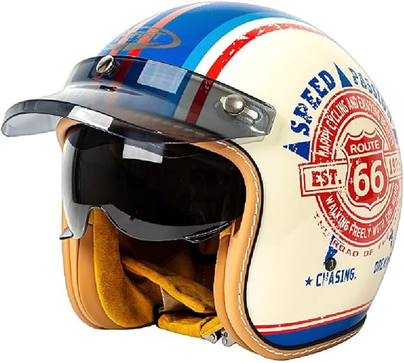 Motorbike Open Face, German Style Vintage Motorcycle Jet, ECE/DOT Approved Crash Helmet for Men and Women, Road Legal, Retro 3/4 Design