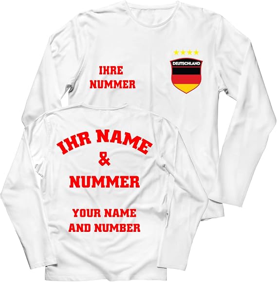 Personalised Men's Germany 2026 Football T-Shirt Long Sleeve | Custom Name and Number | Germany Flag Design