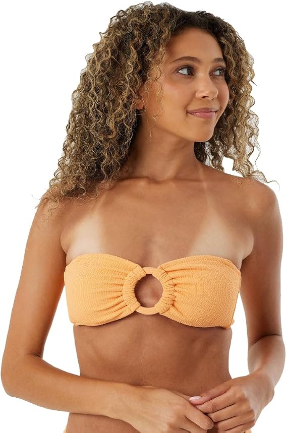 Roxy - Womens Ring Bandeau Bikini Top, Color Papaya, Size: Large
