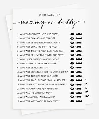 All Ewired Up 50 Mommy or Daddy? Who Said It Game 50-Cards Fun Baby Shower Game Activity, Gender Neutral Boy or Girl Minimalist