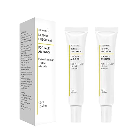 Retinol Eye Cream with Retinal Probiotics and 5% Caffeine Intensive Anti-Ageing Cream Against Wrinkles Dark Circles and Puffiness 40 ml Pack of 2