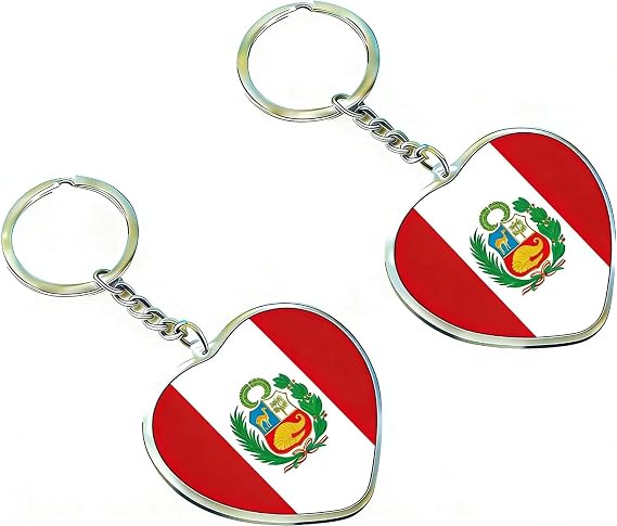 JAVD Peru Flag Keychain Peruvian Heart Love Key Ring (2 Pack)