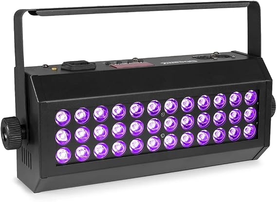 BeamZ Flood36UV LED UV Blacklight, DJ Black Light with 36x 3W LEDs, DMX Controlled Lighting, Sound Activated Mode, Strobe Effect for Stage and Party Events