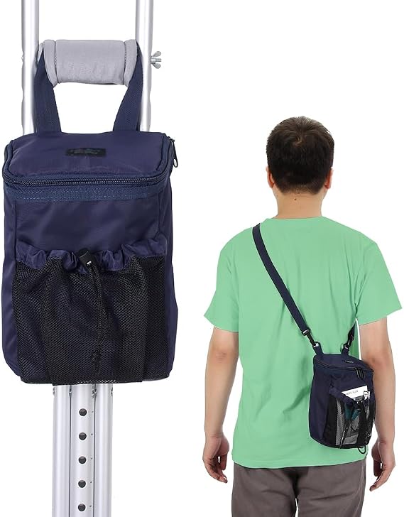 Crutch Pouch Bag Crutches Accessories Broken Foot Underarm Crutch Pads Cup Holder Bag for Crutches Pocket Carry Bag Tote for Women, Men