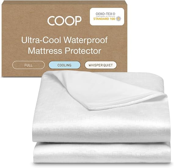 Coop Home Goods Ultra-Cool Waterproof Mattress Protector, Full, Cooling Mattress Protector, Machine Washable Cooling Bed Cover, Whisper Quiet Waterproof Bed Cover, Full (54x75)