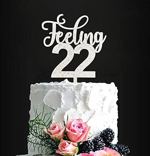 Feeling 22 Cake Topper, Milestone Birthday Cake Decor, 22nd Birthday Cake Decorations, 22 Years Old Silver Glitter Cake Topper