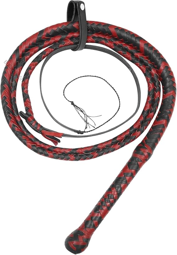 Handcrafted Leather Bullwhip, Custom Handmade Cowboy Braid Traditional Riding Crop Design Western Whips Red & Black Leather