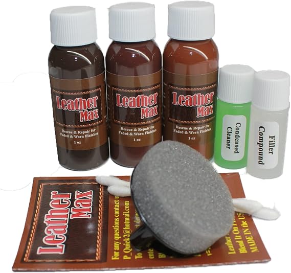 Leather Max Complete Leather Refinish, Restore, Recolor & Repair Kit/Now with 3 Color Shades to Blend with/Leather & Vinyl Refinish (Double Dark Browns)