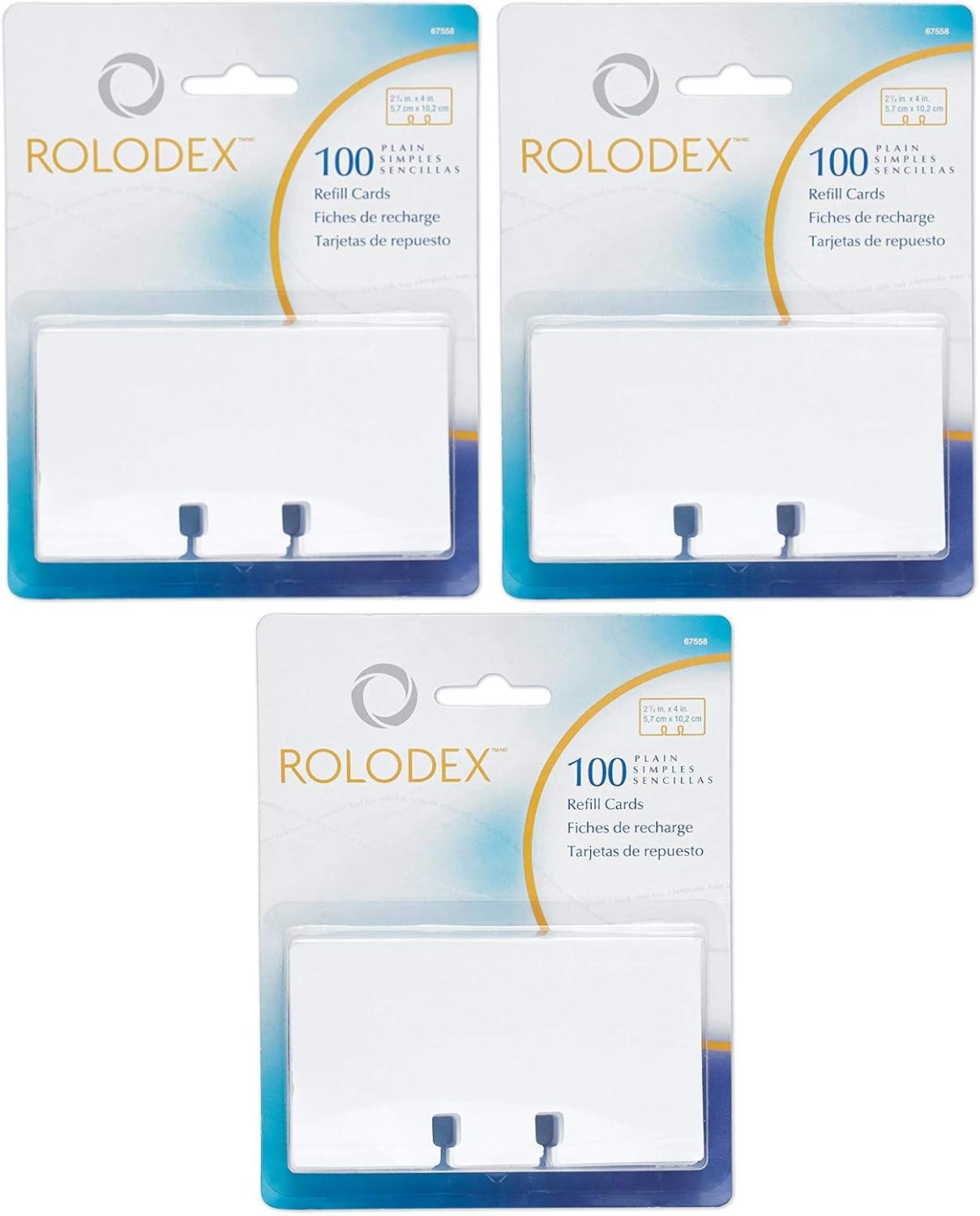 Rolodex 67558 Rotary File Card Refills, Unruled, 2-14 x 4 Inches, White 3-Pack of 100