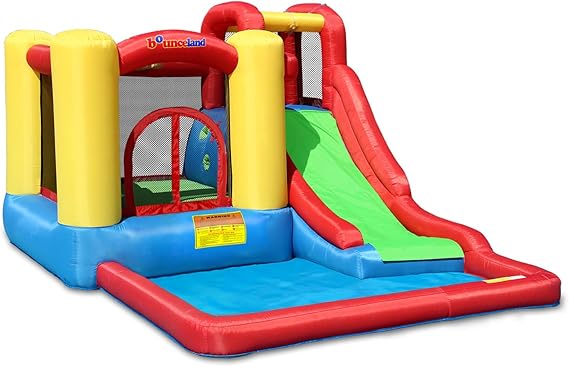 Bounceland Jump and Splash Adventure Bounce House or Water Slide All in one, Large Pool, Fun Bouncing Area with Basketball Hoop, Long Slide with Climbing Wall, UL Certified Blower Included
