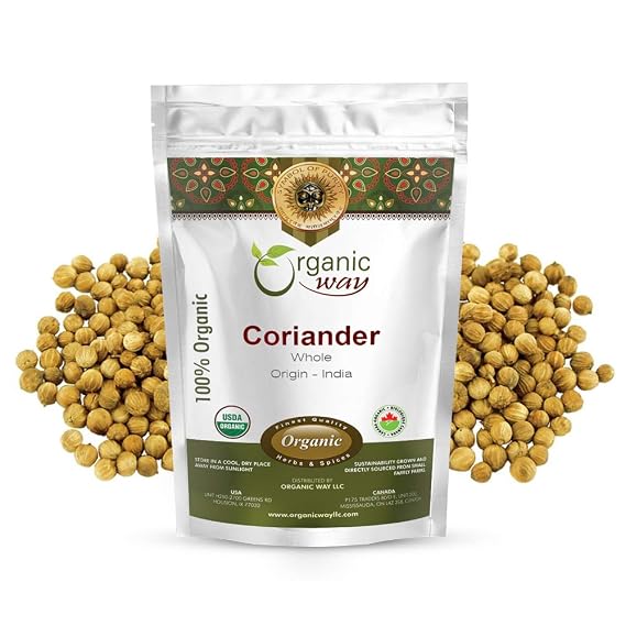 Organic Way Premium Coriander Whole - Origin - India (8 Ounce) | Coriandrum sativum botanical herb, USDA Organic and Kosher Certified; raw, vegan, Non-GMO, and gluten-free.