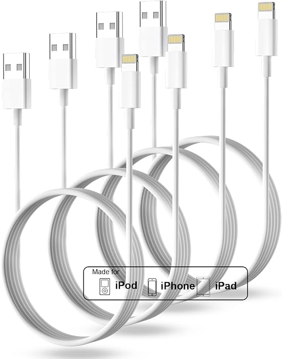 BSTOEM Genuine iPhone Charging Cable 2025 Genuine MFi Certified Product 3.3 ft 1 m x 4 Lightning Cable, USB to Lightning Cord, 2.4A Fast Charging & Fast Data Transfer, Durable, Disconnection Prevention, Charging Cord for iPhone 14/13/12/11/8/7/6/5/SE, I-pad Air/Mini