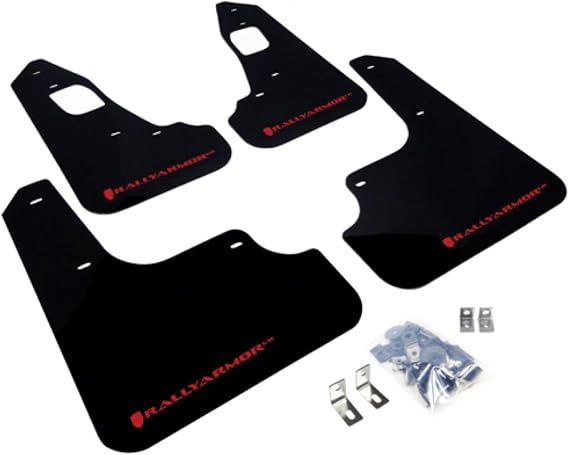 Rally Armor MF10-UR-BLK/RD Black, Red Mud Flap with Logo (2008+ Mitsubishi EVO X UR), 1 Pack