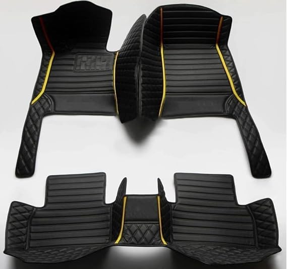Custom Floor Mats for Audi A1, A3, A4, A5, A6, A7, A8,TT, TTS, Q2, Q3, Q5, Q7, Q8,RS3 RSQ8 S3 S4 S5 S6 S7 S8 e-tron, Q4 e-tron,All Weather Waterproof Luxury Leather (All Black Gold)