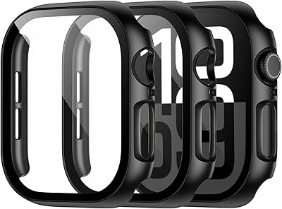 Easuny 3 Pack Hard PC Case with Tempered Glass for Apple Watch 46mm Screen Protector, iWatch Series 1110 46mm Covers, Overall Protection Scratch-Resistant Ultra-Thin Apple Watch Screen Protector